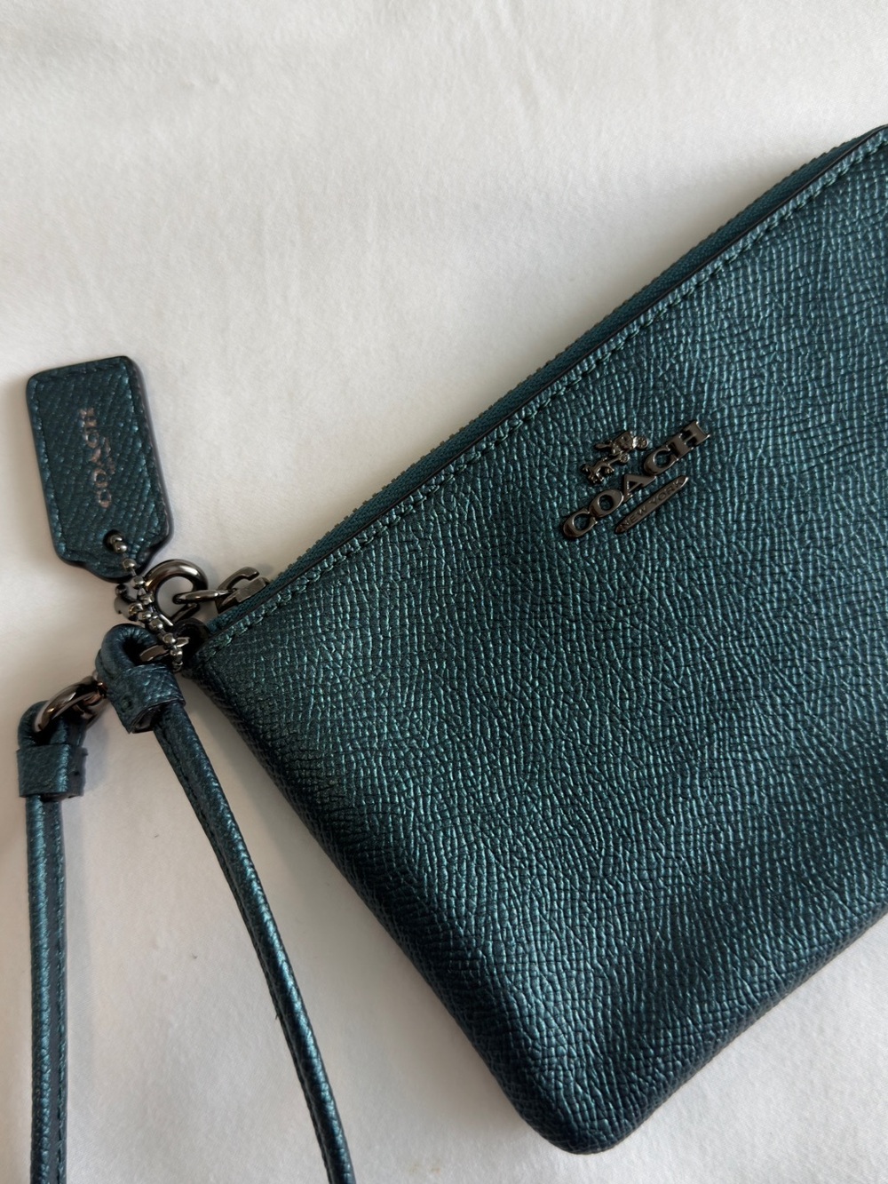 Coach Teal Pebbled Leather Wristlet Clutch - Picture 2 of 5